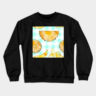 blue, mint, square, pineapple, banana, yellow, orange, juicy, fruit, glitter, gold, summer, pattern, funny, sunny Crewneck Sweatshirt